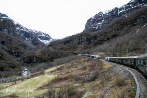 Trains head-to-head at Berekvam, Flåmsbana, Norway