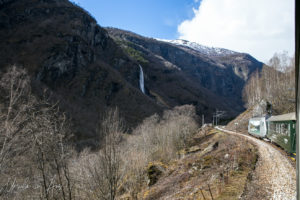 Brekkefossen from the train, Flåmsbana, Norway