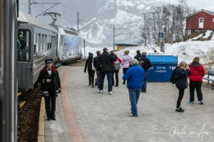 Conductor on the Vatnahalsen platform, Flåmsbana, Norway