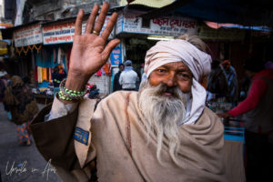 Portrait: Man in a white head wrap, Haridwar India