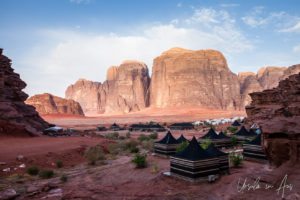 Early morning shadows over Wadi Rum Night Luxury Camp in Wadi Rum, Jordan