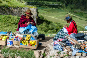 Two Peruvian women at a market, Tambomachay, Peru