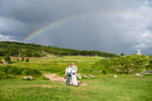 Us at Saksaywaman under a rainbow, Cusco, Peru