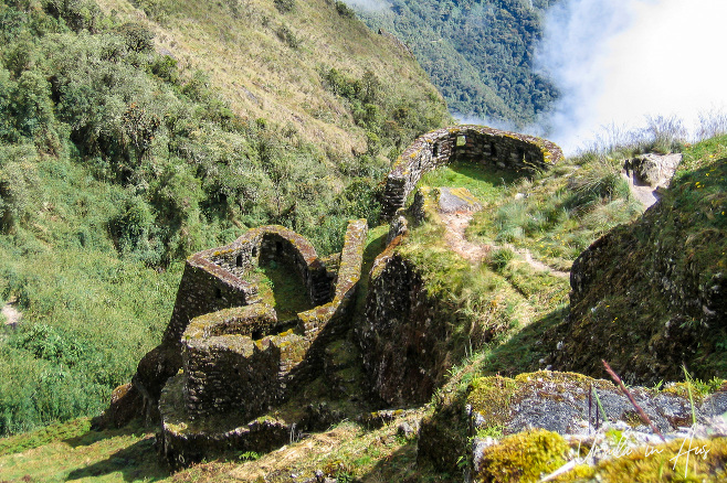 Looking over the ruins of Phuyupatamarca from the Inca Trail, Peru