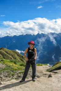 Trekker at Puyupatamarca Pass, the Inca Trail, Peru