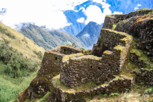 Looking over the ruins of Phuyupatamarca from the Inca Trail, Peru