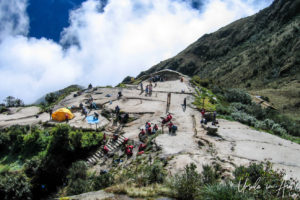 View down over the pass at Puyupatamarca, the Inca Trail, Peru