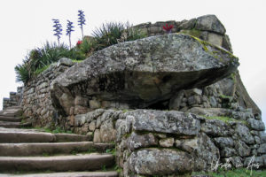 Steps up to the Intihuatana Stone, Machu Picchu Peru