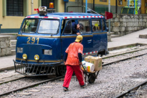 Busy street / railway line, Aguas Calientes, Peru