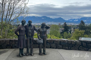 Bronze sculpture of three people posing, Queen Elizabeth Park, Vancouver Canada