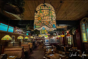 Tiffany lamps inside the Old Spaghetti Factory, Gastown, Canada