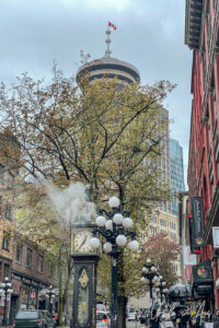 Gastown street scene: steam clock and light fittings, Vancouver Canada