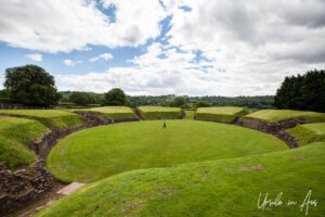 Grass growing on the Roman Amphitheater at Caerleon, Wales