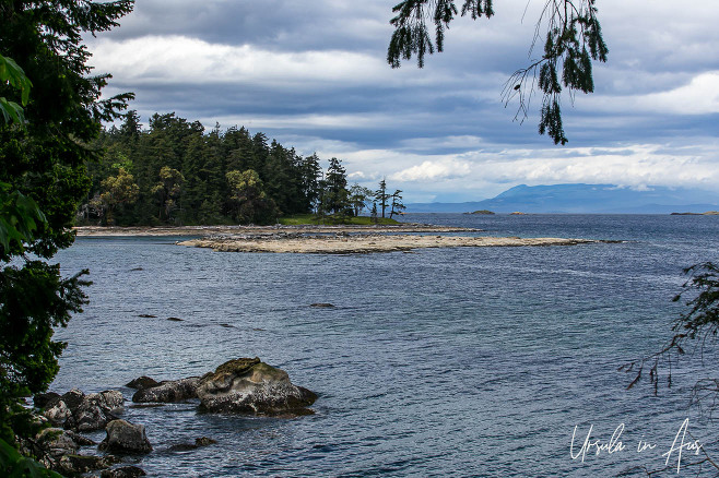 Looking over the Strait of Georgia from Saysutshun Marine Park, BC Canada