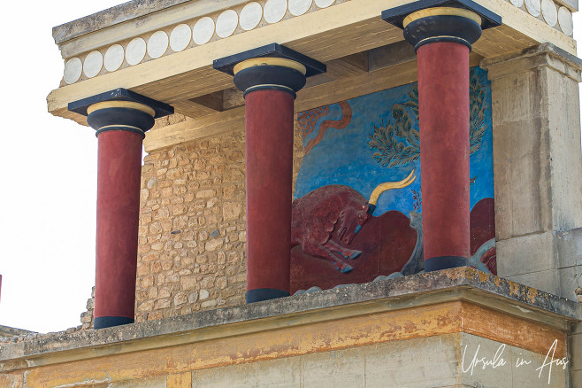Bull fresco on the North Portico of Knossos, Crete Greece
