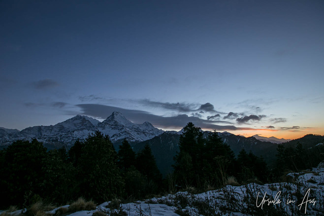 A band of sunlight over the Annapurnas, Poon Hill Track Nepal