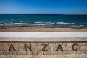 Low brick wall over ANZAC Cove, Gallipoli, Turkey