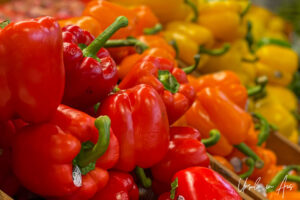 Fresh red and yellow capsicum, Granville Island Public Market, Vancouver BC Canada