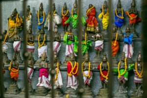 Small brass representations of Hindu gods, Vedapureeswarar Temple, Pondicherry India.