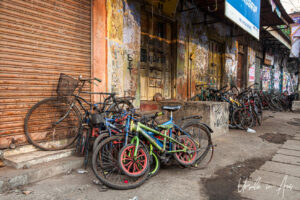 Rusty bicycles stacked up, Pondicherry India.