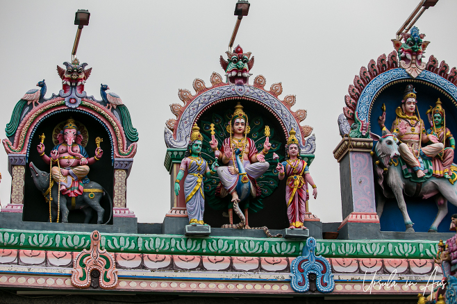 Gods in domes on the roof of Vedapureeswarar Temple, Pondicherry India.
