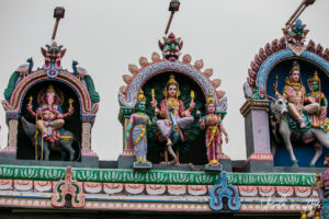 Gods in domes on the roof of Vedapureeswarar Temple, Pondicherry India.