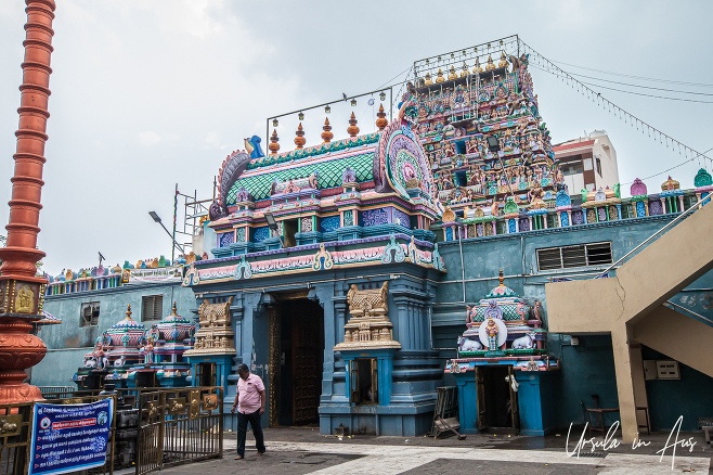 Inside the colourful entry of Vedapureeswarar Temple, Pondicherry South India.