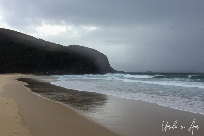 Gray skies over Booti Hill and Elizabeth Beach, NSW Australia
