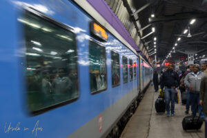 Train on the move, New Delhi Railway Station, India