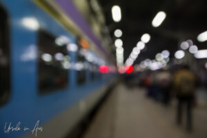 Blurry train on the move, New Delhi Railway Station, India