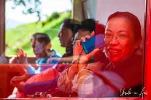 Passengers in a cable car, Mount Pilatus, Switzerland.