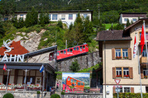 Pilatus cog rail car rising, Alpnachstad PB Switzerland.