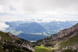 View over the valley from a Pilatus cog rail car, Switzerland.