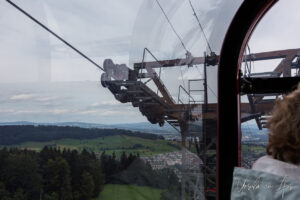 A gondola supporting towers and the view