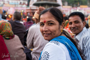 Environmental portrait: Smiling Indian woman, Haridwar India
