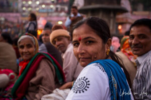 Environmental portrait: Smiling Indian woman, Haridwar India