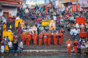 Hindu Priests on the Steps of Har Ki Pauri Haridwar India