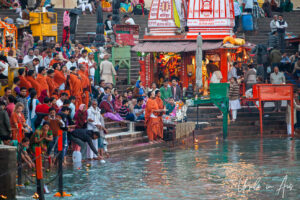 Hindu Priests with a tray of fire, Har Ki Pauri Haridwar India