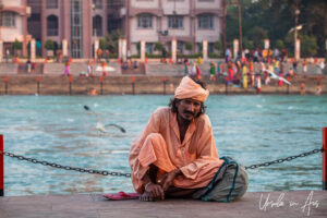 Seated sadhu, Ganges, Haridwar India