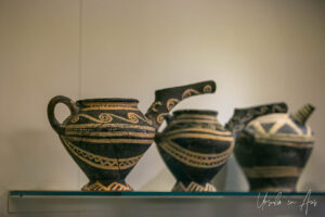 Patterned jugs, Heraklion Archaeological Museum, Crete Greece.