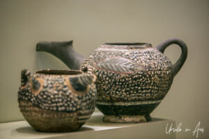 Decorated Kamares ware pots, Heraklion Archaeological Museum, Crete Greece.