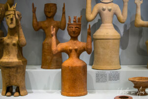 Stylised clay goddess figurines, Heraklion Archaeological Museum, Crete Greece