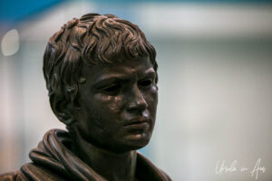 Close-up: Bronze Hellenistic grave statue, Heraklion Archaeological Museum, Crete Greece