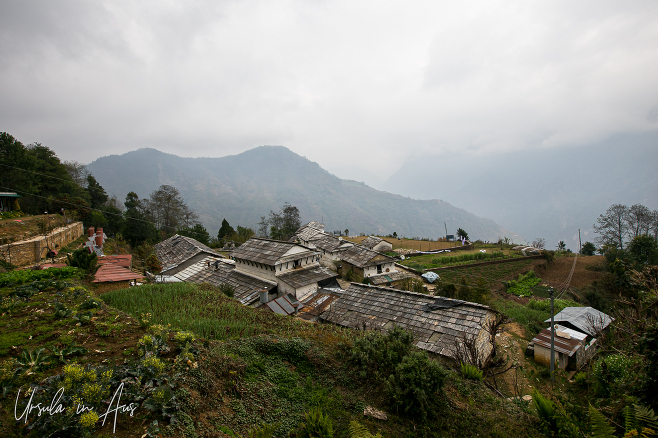 Looking down over Ghandruk in the rain, Nepal