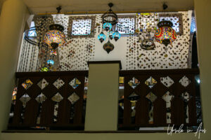 Colourful glass and brass lamps, Nizwa Souq, Oman.