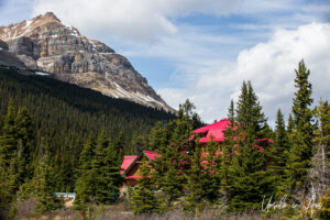 The red roof of The Lodge at Bow Lake, Highway 93N, Banff Alberta Canada