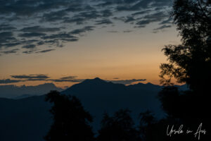 Pink predawn sky over the Himalaya, Kunjapuri Temple, Uttarakhand, India