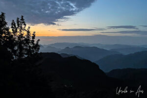 Landscape: Blue hills under a pale morning sky, Kunjapuri Temple, Uttarakhand, India