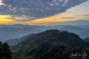 Landscape: Blue hills under popcorn clouds, Kunjapuri Temple, Uttarakhand, India