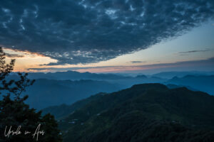 Landscape: Blue hills under popcorn clouds, Kunjapuri Temple, Uttarakhand, India